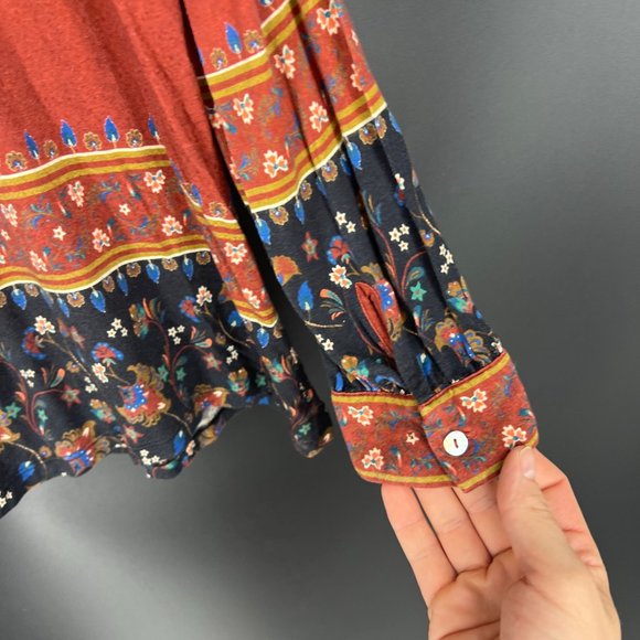 Soft Surroundings Orange and Red Long Sleeve Relaxed Blouse - Picture 9 of 9